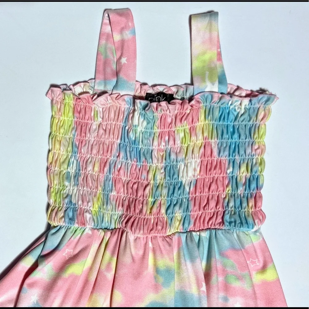 Kids Girls Size XS 4/5 Maxi Dress Set Of 2 Tie Dye Unicorn & Blue Flowers NEW